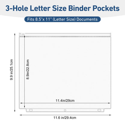 Antner 36 Pack Letter Size Binder Pockets for 3-Ring Binder Zipper Pouch Waterproof PVC Document Organizer 3-Hole Loose Leaf Folders File Sleeves Storage Bags Side Loading for Business Office Supplies