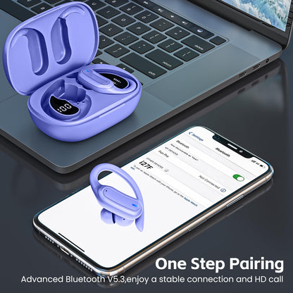 Wireless Earbuds, Bluetooth 5.4 Headphones, True Wireless Stereo Sound Earphones with Noise Cancelling Mic, Fast Charging, IPX7 Waterproof, Comfort Fit Ear Buds for Sports/Workouts/Travel (Purple)