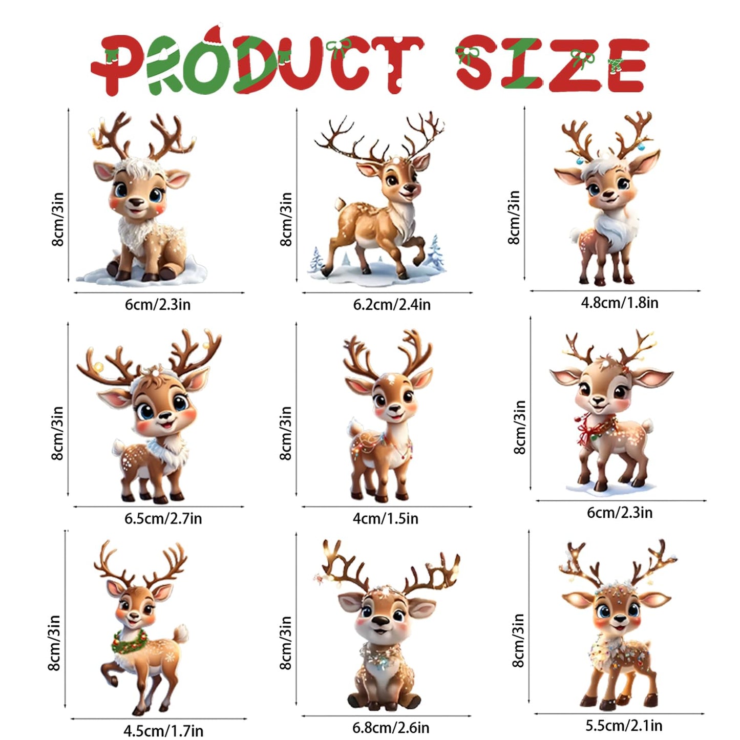 Christmas Tree Ornament Decoration,9Pcs Christmas Tree Acrylic Pendant, Cute Reindeer Xmas Tree Accessories Christmas Pendants Hanging, Fun Reindeer Christmas Ornament