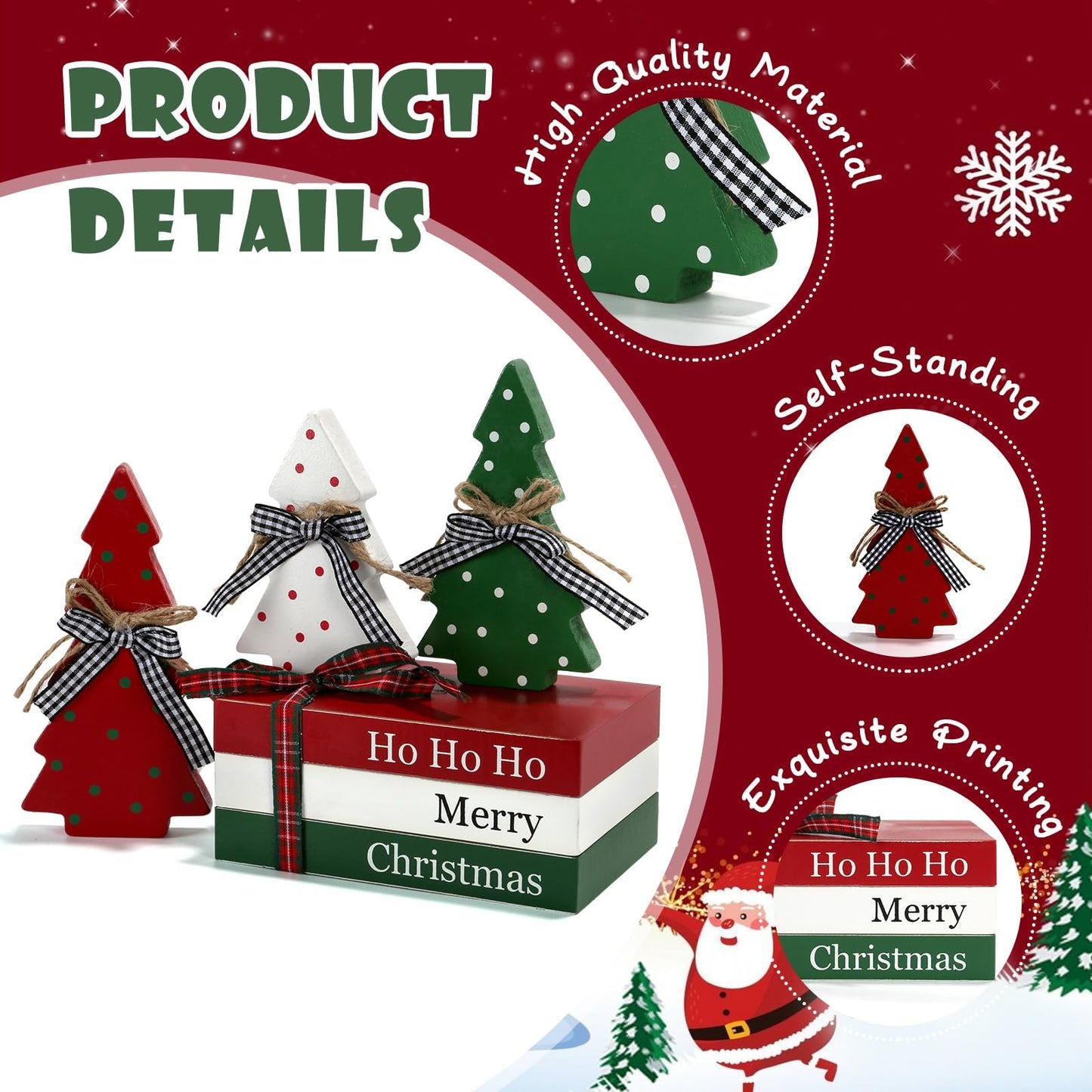 Christmas Decoration 6PCS Table Centerpieces, Tabletop Christmas Decor for Tiered Tray Shelf Mantel Fireplace Coffee Bar Office Desk Farmhouse Xmas Holiday Decoration Wood Faux Book and Tree Sign