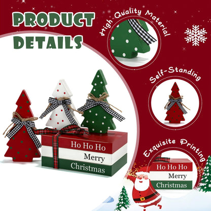 Christmas Decoration 6PCS Table Centerpieces, Tabletop Christmas Decor for Tiered Tray Shelf Mantel Fireplace Coffee Bar Office Desk Farmhouse Xmas Holiday Decoration Wood Faux Book and Tree Sign