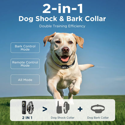 2 in 1 Dog Shock Collar & Dog Bark Collar, 4200 FT Dog Training Collar with Remote,3 Training Modes & Light for Night Walks,IP67 Waterproof Smart Anti Barking E-Collar with Adjustable Sensitivity
