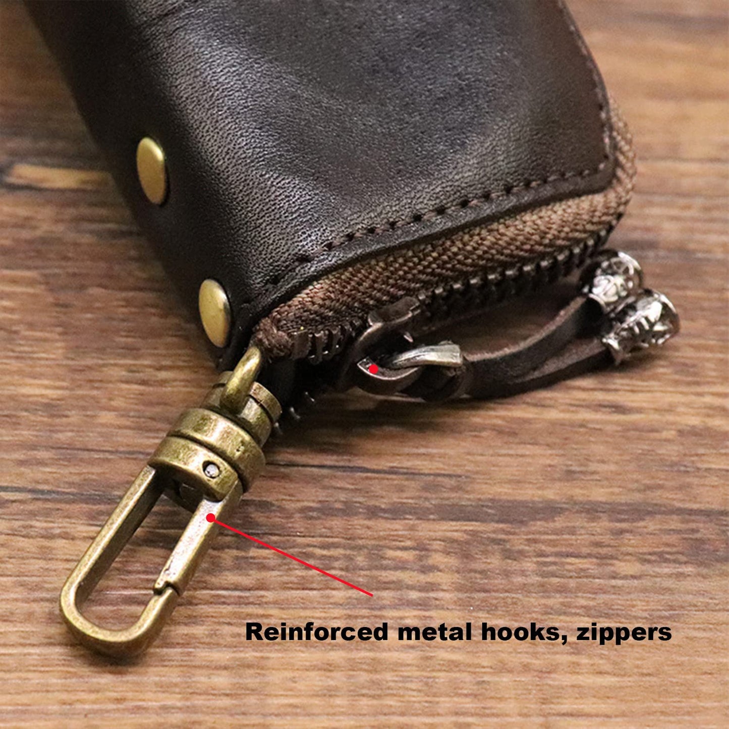 LFWATAXY Medieval Leather Zipper Coin Pouch, Genuine Cowhide Handcrafted Coin Organizer Change Holder Keychain Coin Purse for Men & Women (Brown)