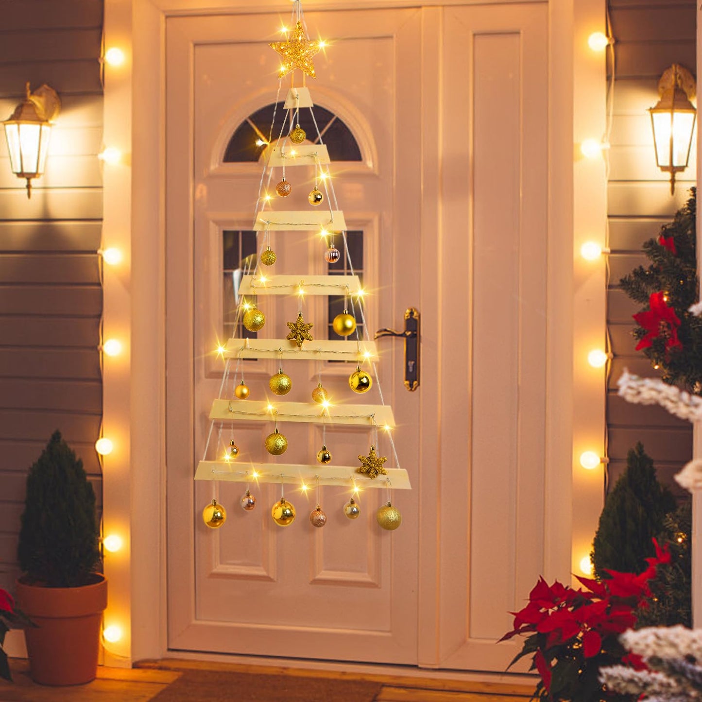 VAIPI 40 in Wall Hanging Christmas Tree with Lighted Christmas Wall Decor Wooden Flat Hanging Xmas Tree for Holiday 40'' x 20''