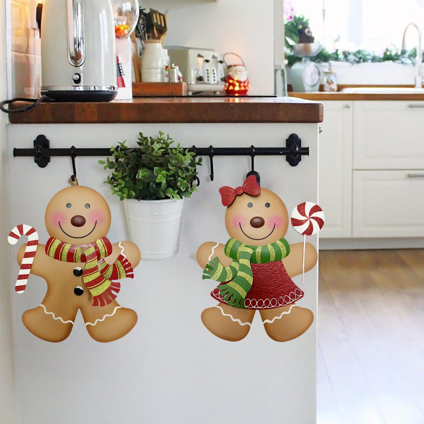 ABELOTS Outdoor Christmas Decorations,27" H Large Gingerbread Boy and Girl Metal Yard Stakes,Set of 2, Rustic Winter Signs for Lawn Garden,Patio, Pathway & Front Yard,Farmhouse Porch Outside