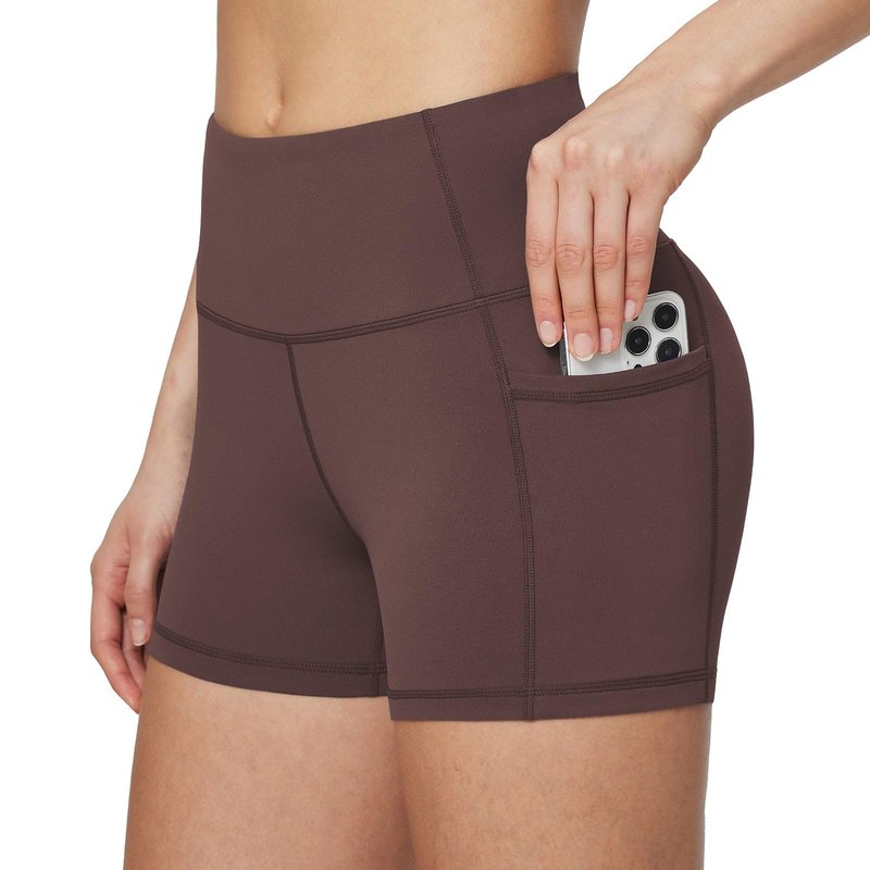 baleaf Gym Shorts Women 3" Biker Workout Yoga Spandex Running Volleyball Tummy Control Compression with Pockets Brown L