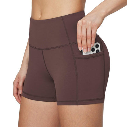 baleaf Gym Shorts Women 3" Biker Workout Yoga Spandex Running Volleyball Tummy Control Compression with Pockets Brown L