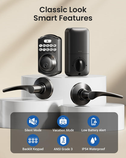Veise Keyless Entry Door Lock with 2 Lever Handles - Electronic Keypad Deadbolt, Easy Installation Digital Smart Front Door Lock Set, Oil Rubbed Bronze