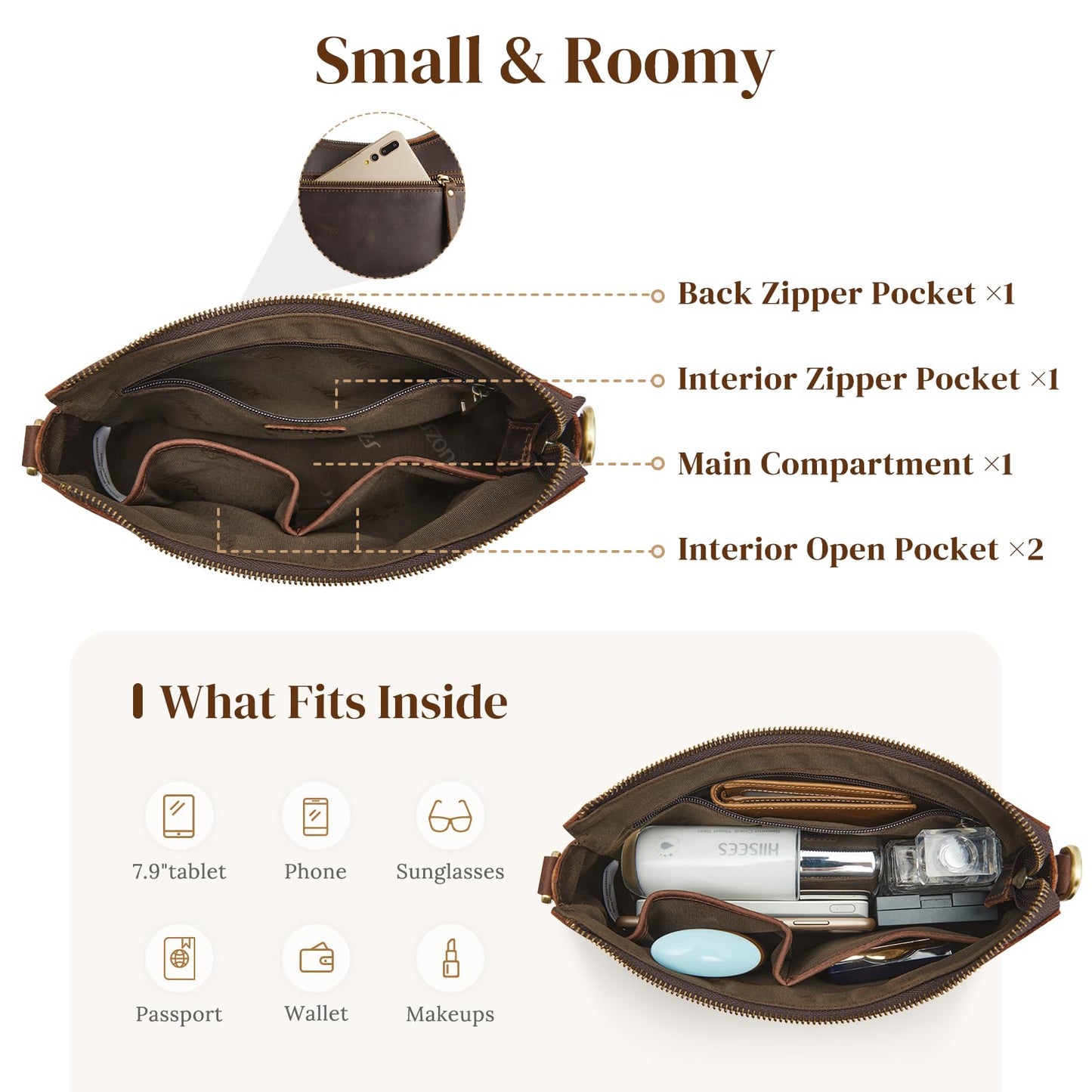 S-ZONE Leather Shoulder Bag for Women Small Crossbody Bags Hobo Purses with 2 Straps