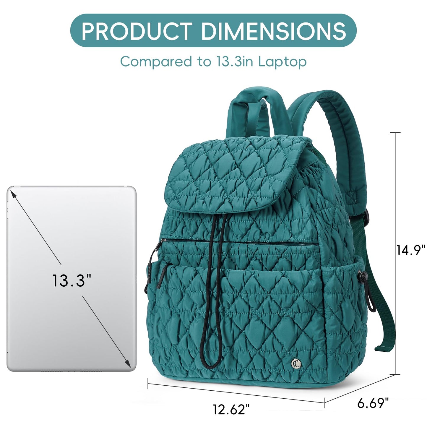 CLUCI Puffy Quilted Backpack for Women, Casual Lightweight Daypack for Women Travel Green