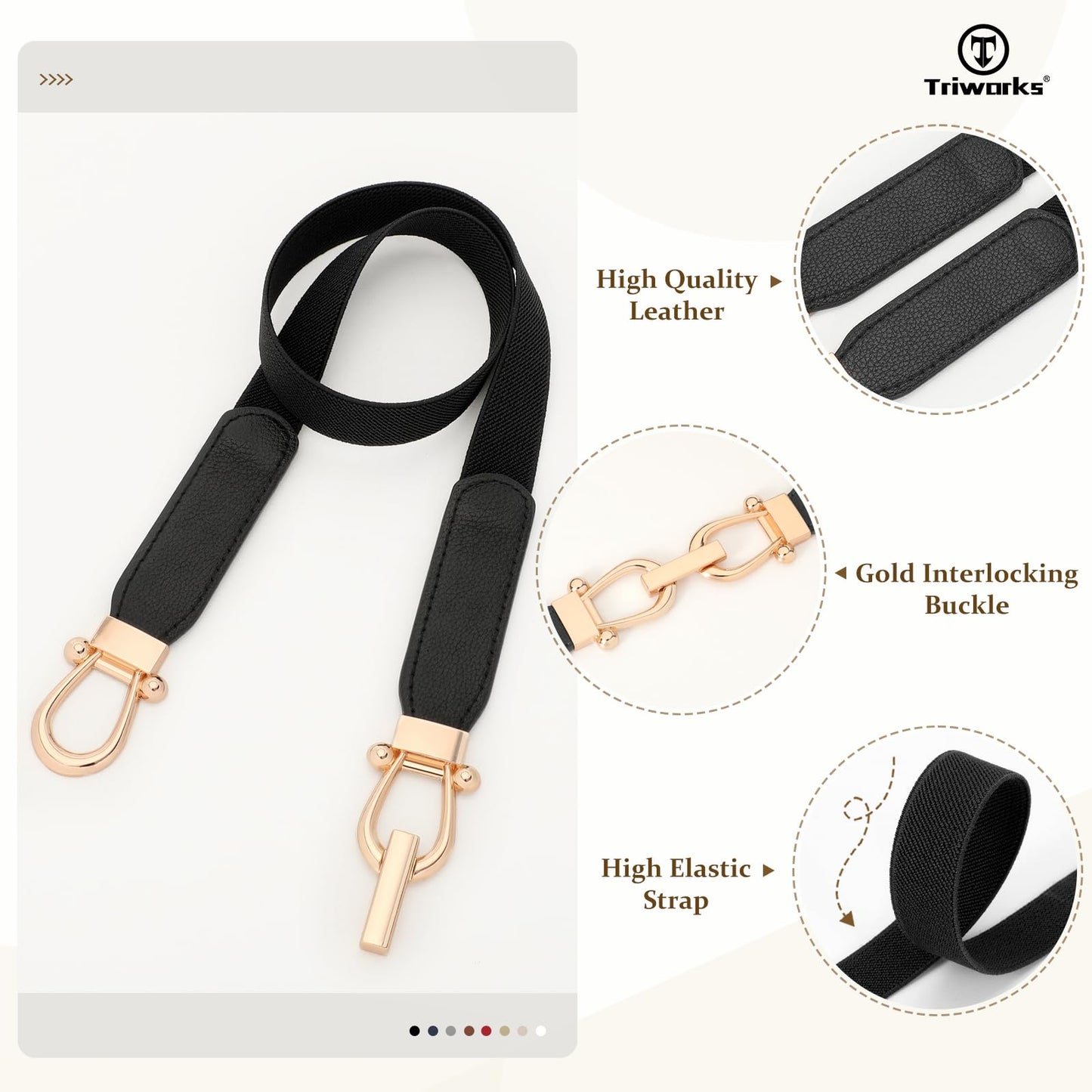 TRIWORKS 4 Pack Skinny Elastic Belts for Women Gold Buckle Thin Stretchy Waist Belts for Dresses