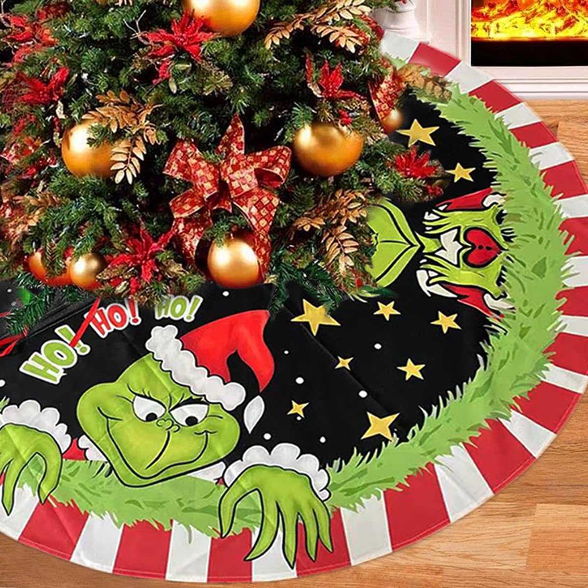 VGNRAR Christmas Tree Skirt 48 Inches Soft Plush Xmas Tree Mat Winter Christmas Tree Decorations Red Green Cartoon Cute Tree Collar Farmhouse Tree Skirts for Home Decor Holiday Party Supplies