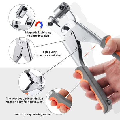 Grommet Tool Kit 3/8 Inch (10mm), Heavy Duty Handheld Manual Press with Hole Punch & 500pcs Eyelets for Leather, Canvas, Fabric, Tarps, Vinyl & Banners