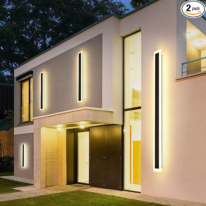 2Pack-71INCH Long Outdoor LED Wall Lights,55W Waterproof IP65 Warm White 120V LED Wall Mount Light Fixture Acrylic Black Exterior Wall Lights for House Courtyard Balcony Porch