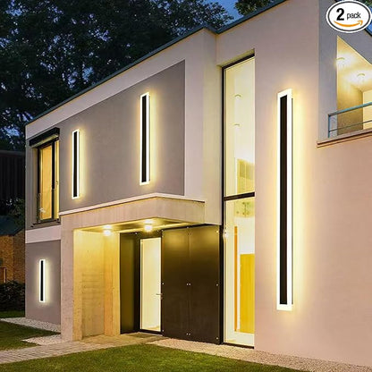 2Pack-71INCH Long Outdoor LED Wall Lights,55W Waterproof IP65 Warm White 120V LED Wall Mount Light Fixture Acrylic Black Exterior Wall Lights for House Courtyard Balcony Porch