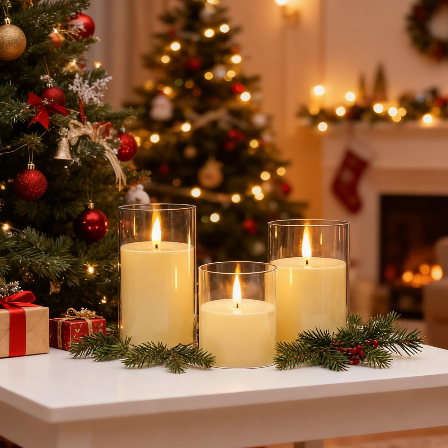 Eynshoo 3-Pack Rechargeable Flameless Candles with Remote & Timer, Flickering LED Candles for Living Room, Fireplace, TV Stand & Bedroom Night Light, Holiday Party Decor, Housewarming Gift (Yellow)