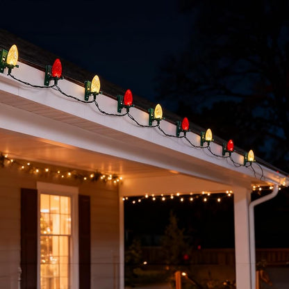 TW SHINE C9 Christmas Lights, 100 LED 66 FT Christmas String Lights Outdoor with 100 Spring Clips and Timer, Waterproof Connectable for Indoor Yard Xmas Tree House Decorations (Red & Warm White)