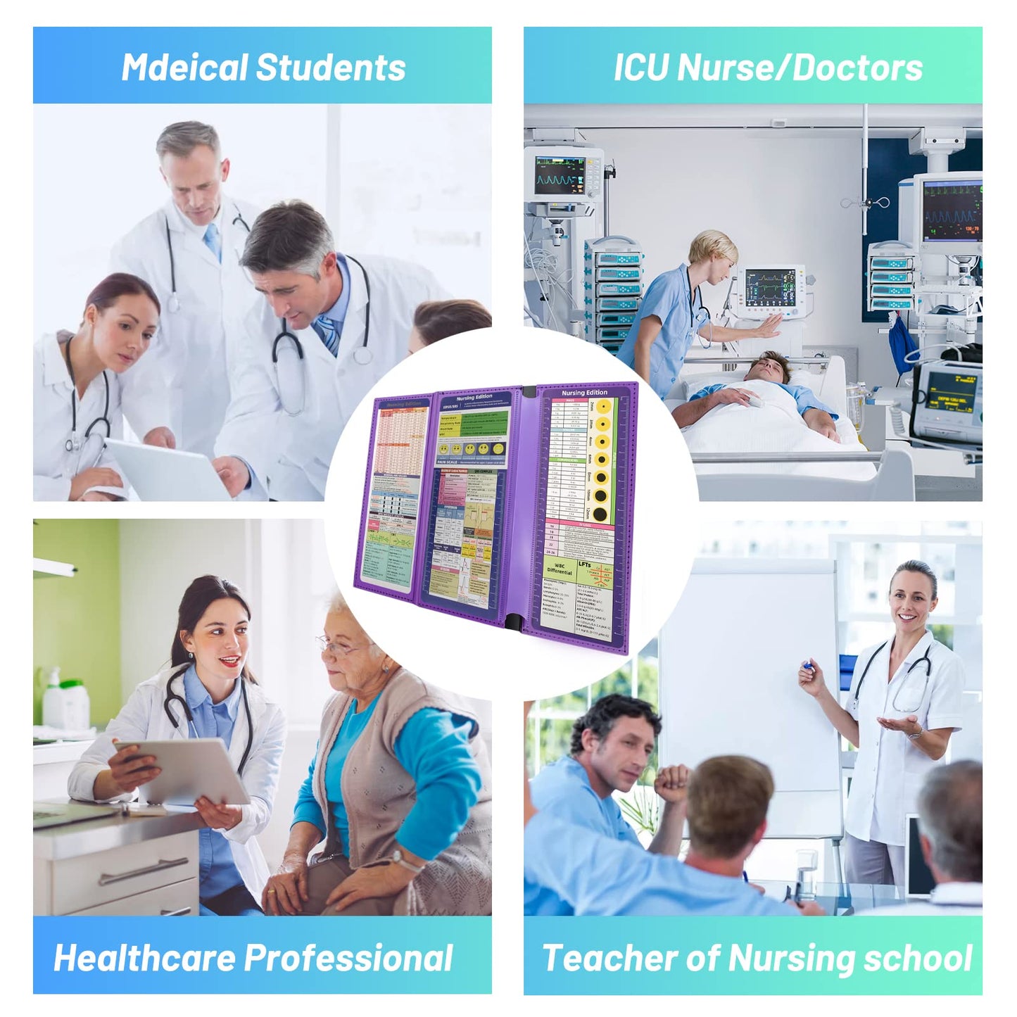 TWUTGAYW Nursing Clipboard, Portable Foldable Clipboard Pocket Size, 3 Layers Clip Board with Pen Holder for Students, Doctors, Nursing Edition clipboard with Elastic Band Notepad (Purple)