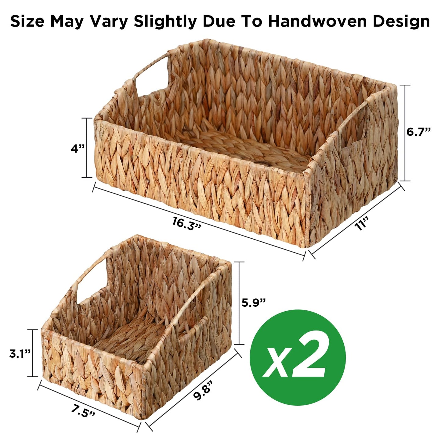 Ollieroo Rattan Storage Baskets, Handwoven Wicker Storage Bins with Built-in Handles, Storage Container Baskets for Shelves, Bedroom, Bathroom, Laundry Room or Kitchen(Natural)