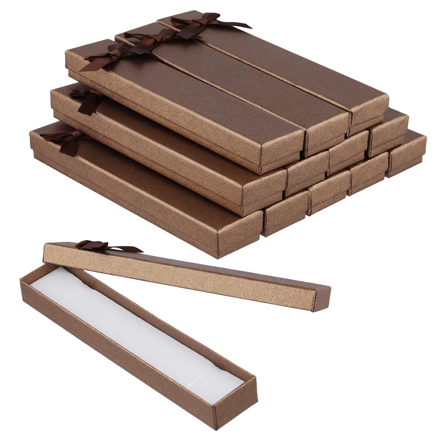 SINJEUN 36 PCS Empty Pen Gift Box, Brown Pen Boxes, Cardboard Pen Presentation Box with Bow Decor for Gift Birthday Souvenir Jewelry Display