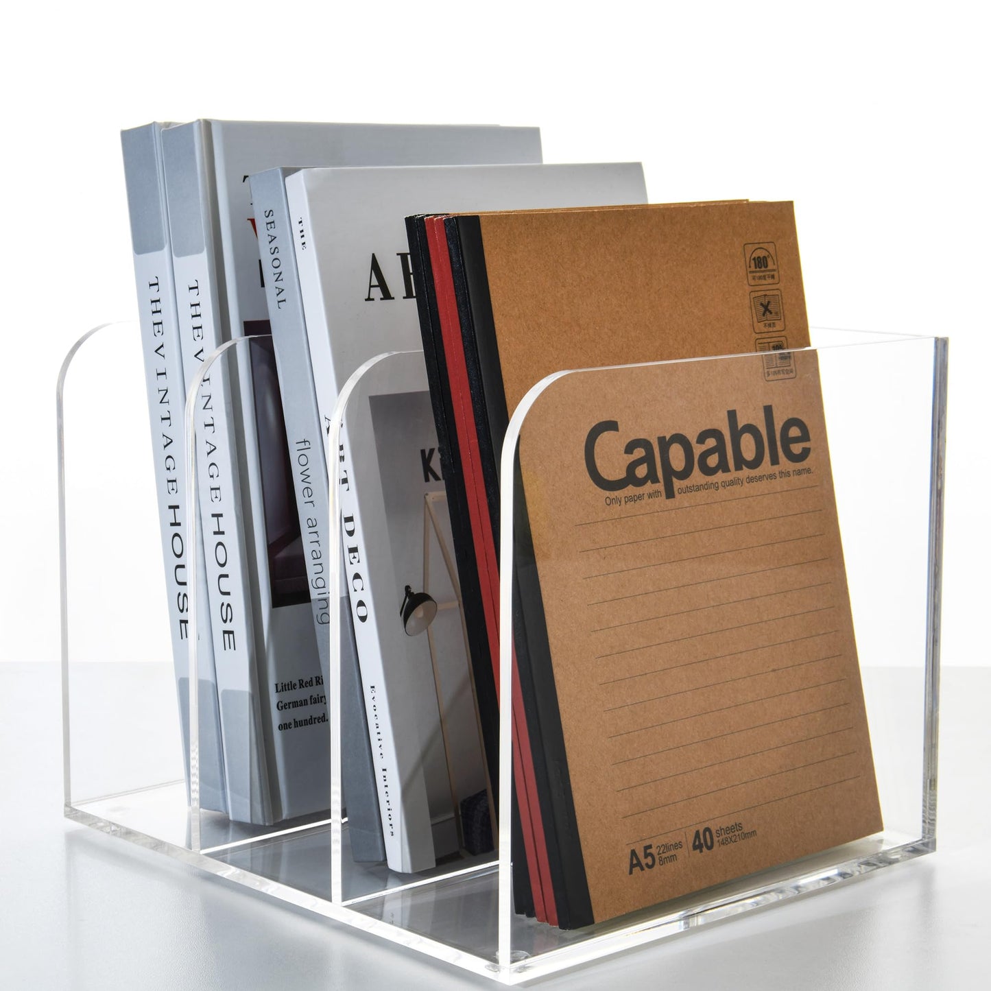 AIMOLLY 3 Vertical Compartments Clear Acrylic Magazine & File Holder – Multipurpose Desk Organizer for Documents, Tablets, Magazines, Books – Office/Home/Classroom Rack