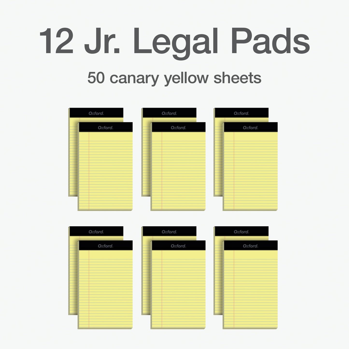 Oxford Premium Legal Pads, 12 Pack, Premium Note Pads, 50 Jr. Legal Ruled 5" x 8" Sheets, Canary Yellow Paper with Firm Back, Small Portable Notepads