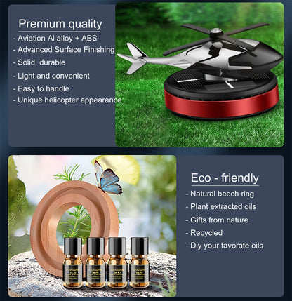 NICEADA Al Alloy Solar Powered Rotating Helicopter Shape Car air purifier, Home and Car Interior Decoration Accessories (Red)