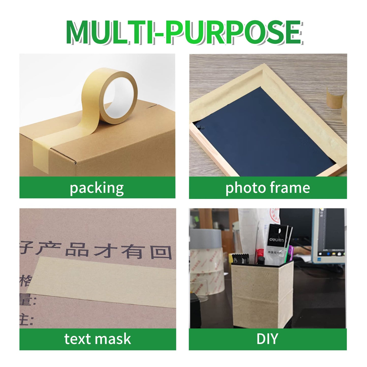 TAPEBEAR Eco-Friendly Kraft Paper Tape, Biodegradable Kraft Paper Tape, Recyclable Writable Packing Tape, Non-Coated Surface for Masking, Sealing, 2inch x 60yards, 6Rolls