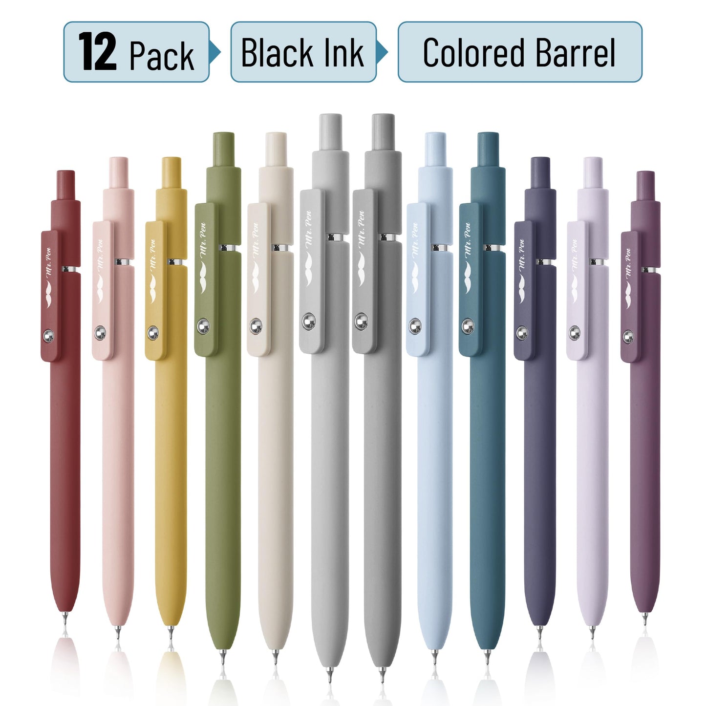 Mr. Pen- Retractable Gel Pens, 12 Pack, Morandi and Vintage Barrels, Fast Dry, Black Gel Pens Fine Point 0.5mm, Aesthetic Pens for Journaling