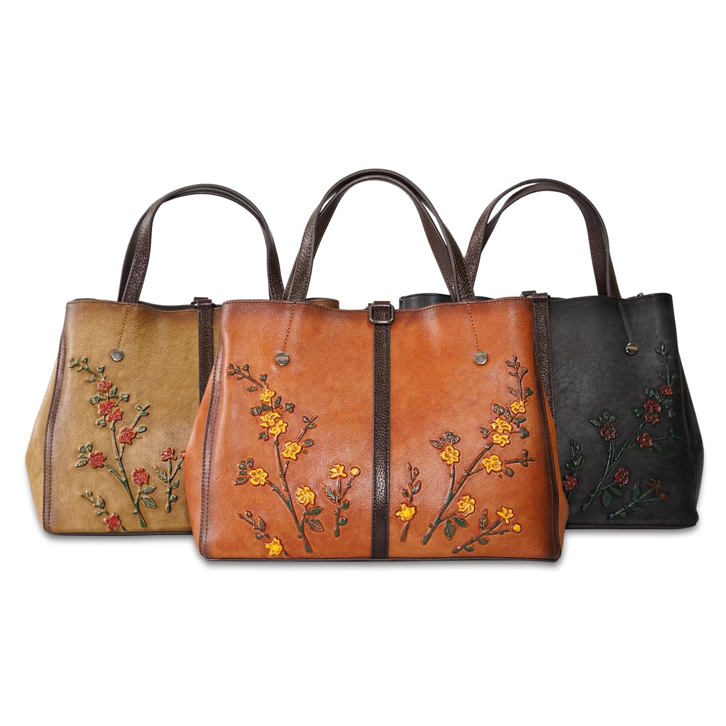 SHARPAD Genuine Leather Satchel for Women Top Handle Bags Handmade Purse Vintage Embossed Leather Crossbody Handbags Hobo Bag (Brown-2)