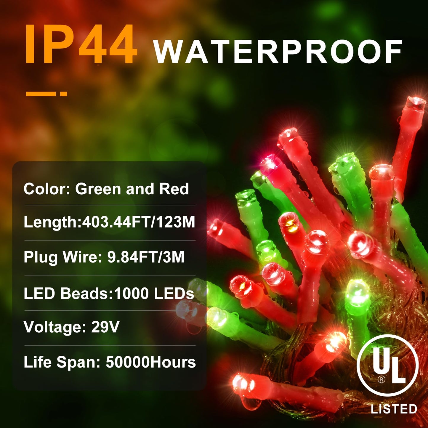 KNONEW 403ft 1000 LED String Lights Outdoor Christmas Lights 8 Modes & Timer Fairy Light Plug in Waterproof LED String Lights for Xmas Yard Tree Wedding Party Holiday Decorations (Red and Green)