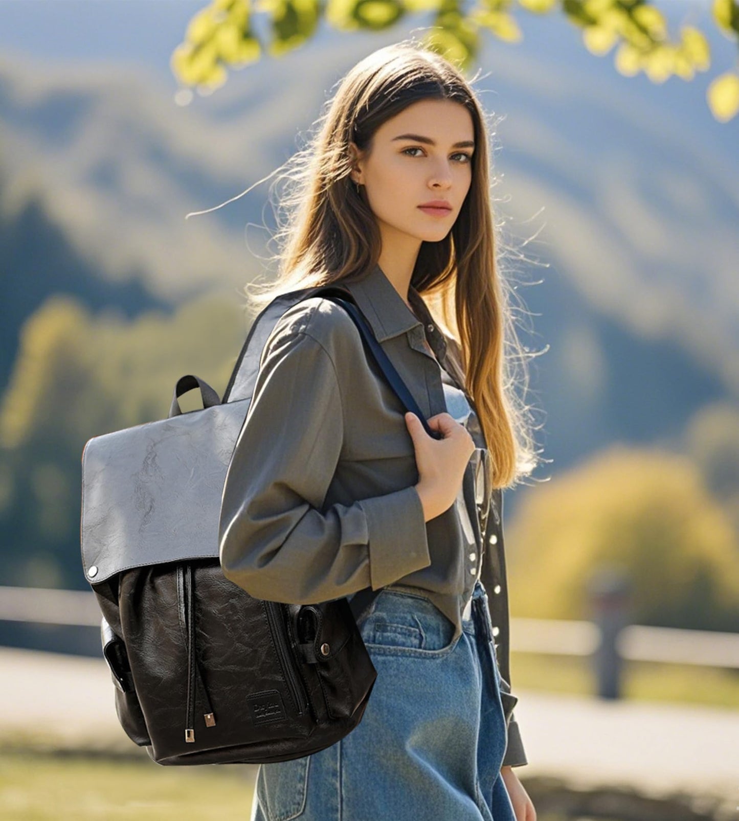 Sweetovo Leather Backpack for Women, Fashion Anti Theft Backpack Water Resistant Travel Daily, Black