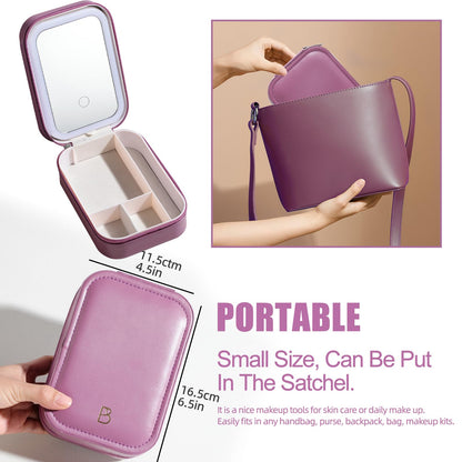 BS-MALL Travel Cosmetic Mirror Case LED Makeup Mirror Storage Case for Eyelash station Brushes Cosmetic Tools Pink On-the-go Makeup Needs (White)