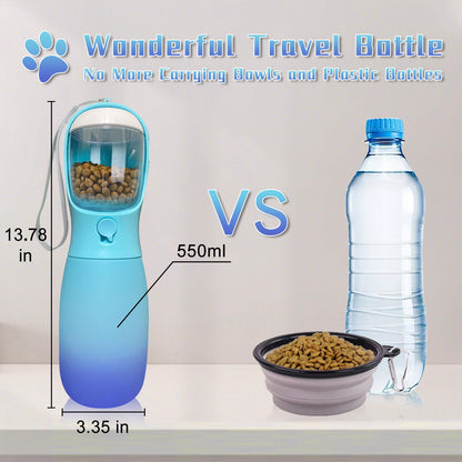 MITOCAPY 2-in-1 Dog Water Bottle Portable, Food Grade Travel Dog Bowls with Food Container, 19Oz Dog Water Bowl Dispenser, Hiking Essentials, Puppy Stuff Dogs Accessories Girl Boy (Blue)