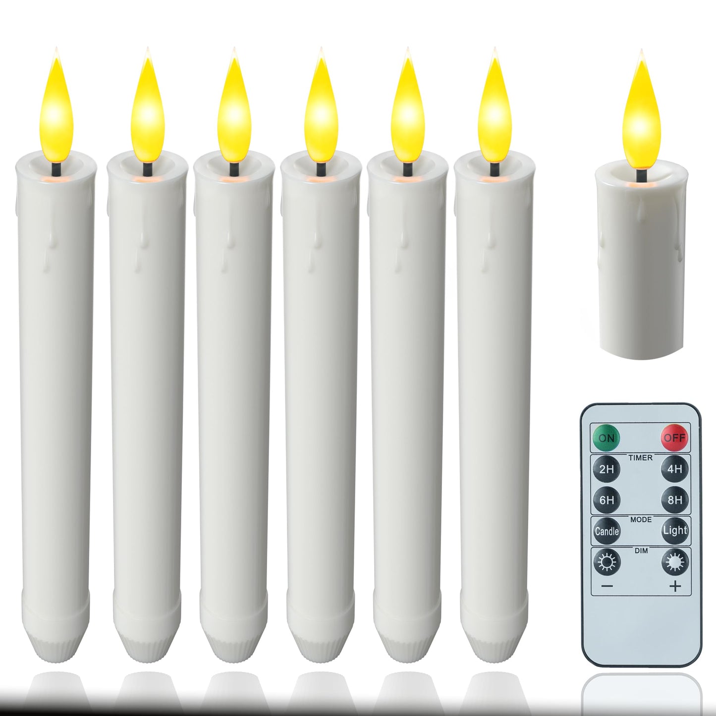 Prerish 6 PCS Flameless Taper Candles with Remote and Timer – 8 Inches Ivory Battery Operated LED CandleSticks with Flickering Light, Plastic Electric Window Candles, Christmas Home Halloween Decor