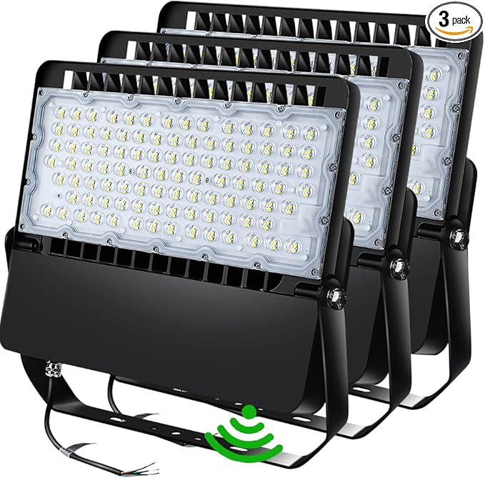 ledmo Super Bright LED Flood Light Outdoor Fixture with Dusk to Dawn Photocell - Commercial Grade Waterproof Floodlights for Large Stadiums, 5000K, 36000 Lumen (3 Pack)