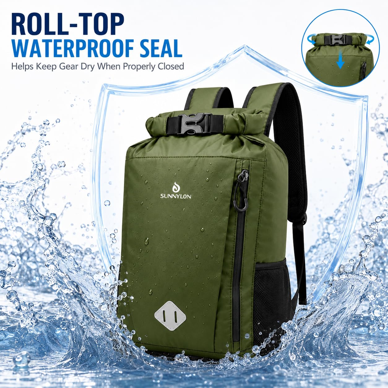 Sunnylon Dry Bag Backpack, 20L Dry Bags Waterproof with Waist Pouch and Phone Case,Roll top Dry bag for kayaking,Marine dry bag for Kayaking,Beach, Rafting, Boating, Hiking, Camping and Fishing