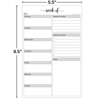 321Done Weekly Planning Notepad - 50 Sheets (5.5" x 8.5") - Week Priorities to Do List Tear-Off Pad, Planner Checklist Organizing - Made in USA - Simple Script