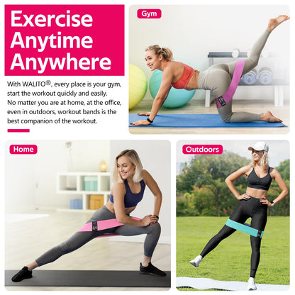 WALITO Resistance Bands for Working Out, Fabric Exercise Bands for Legs and Butt, Workout Bands for Women and Men, Booty Band for Yoga Starter Set, Pilates, Rehab, Fitness and Home Workout