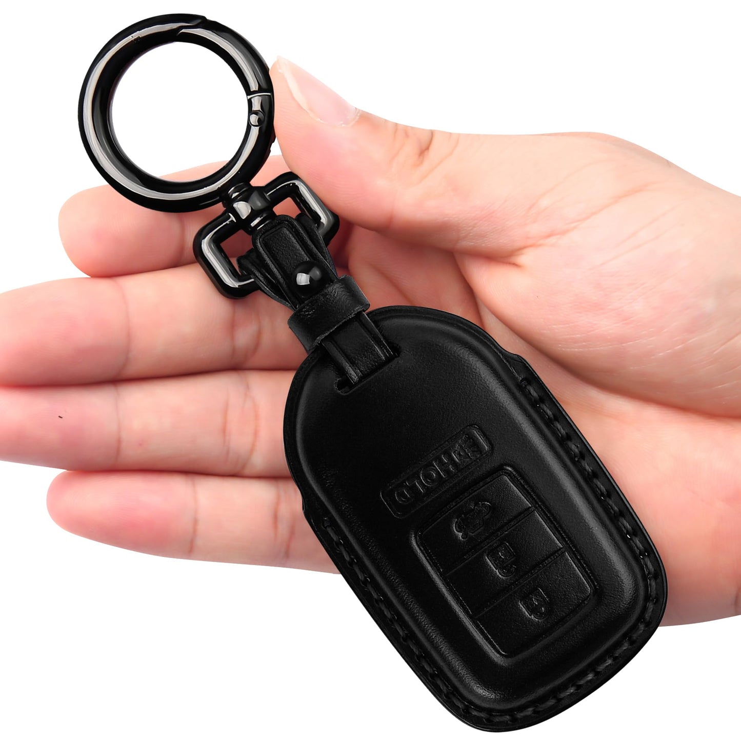 Tukellen for Honda Leather Key Fob Cover with Keychain Compatible with Honda Accord Civic Fit Pilot Odyssey CRV Clarity CRZ HRV Ridgeline EX EX-L 4 Buttons-Black