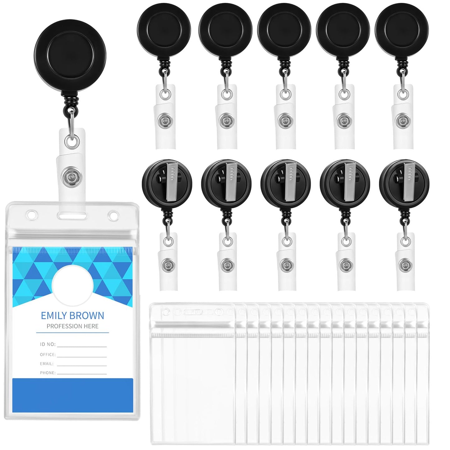 30 Pack Retractable Badge Reel Clips with 30 Pack Vertical Name Tag Badge ID Card Holders Retractable Badge Holders with Clips for Nurse Doctor Teacher Student Office Women Men (Black)