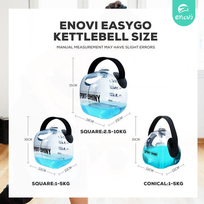 ENOVI EasyGo Kettlebells, Foldable Water-Filled Kettlebell, Adjustable Kettlebell (Cube, 5.5-22LB)