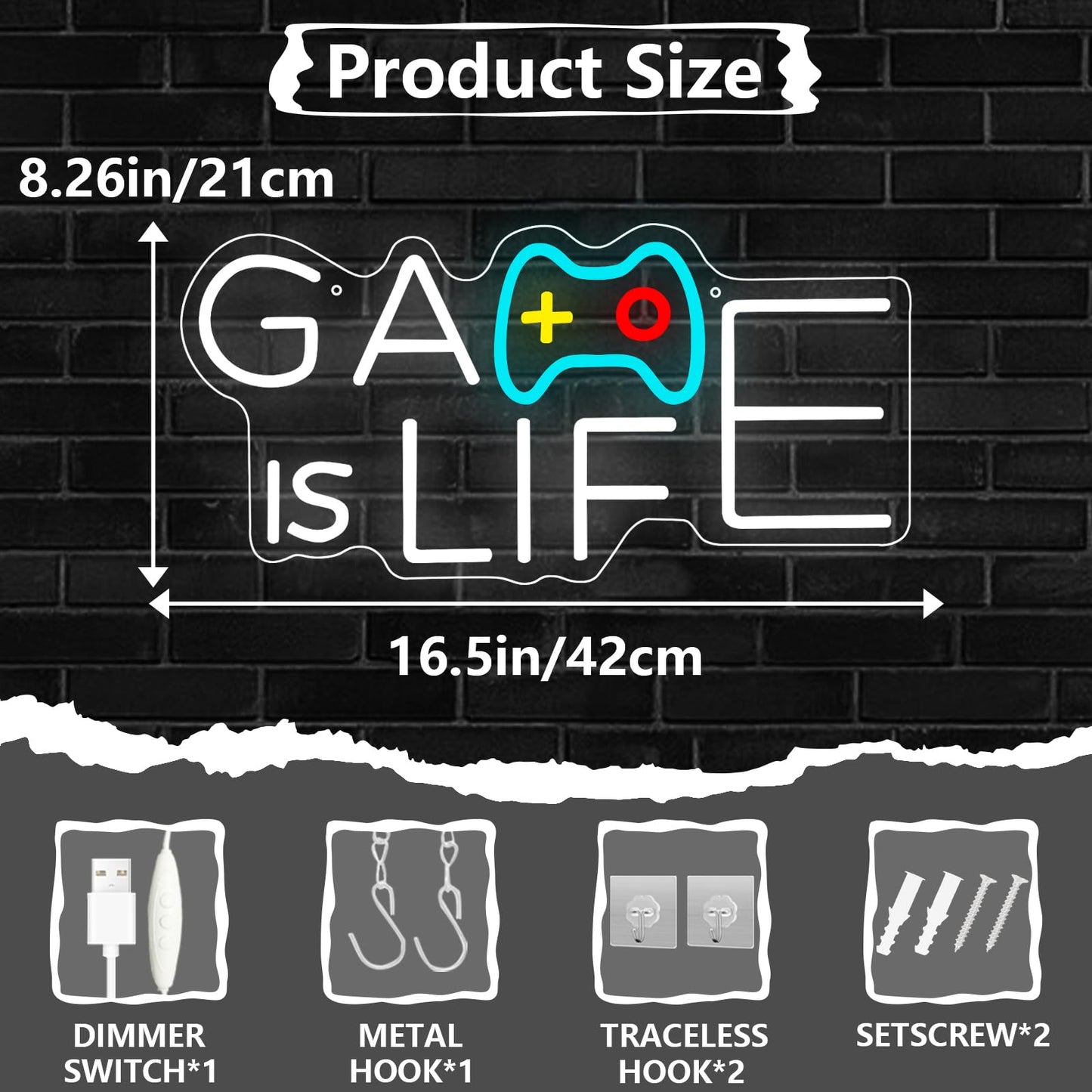 Game is Life Neon Sign for Game Room Wall Decor, Dimmable Led Neon Light for Gaming Zone Man Cave Bedroom Club Wall Ddecoration, Neon Signs Gift for Boys Girls