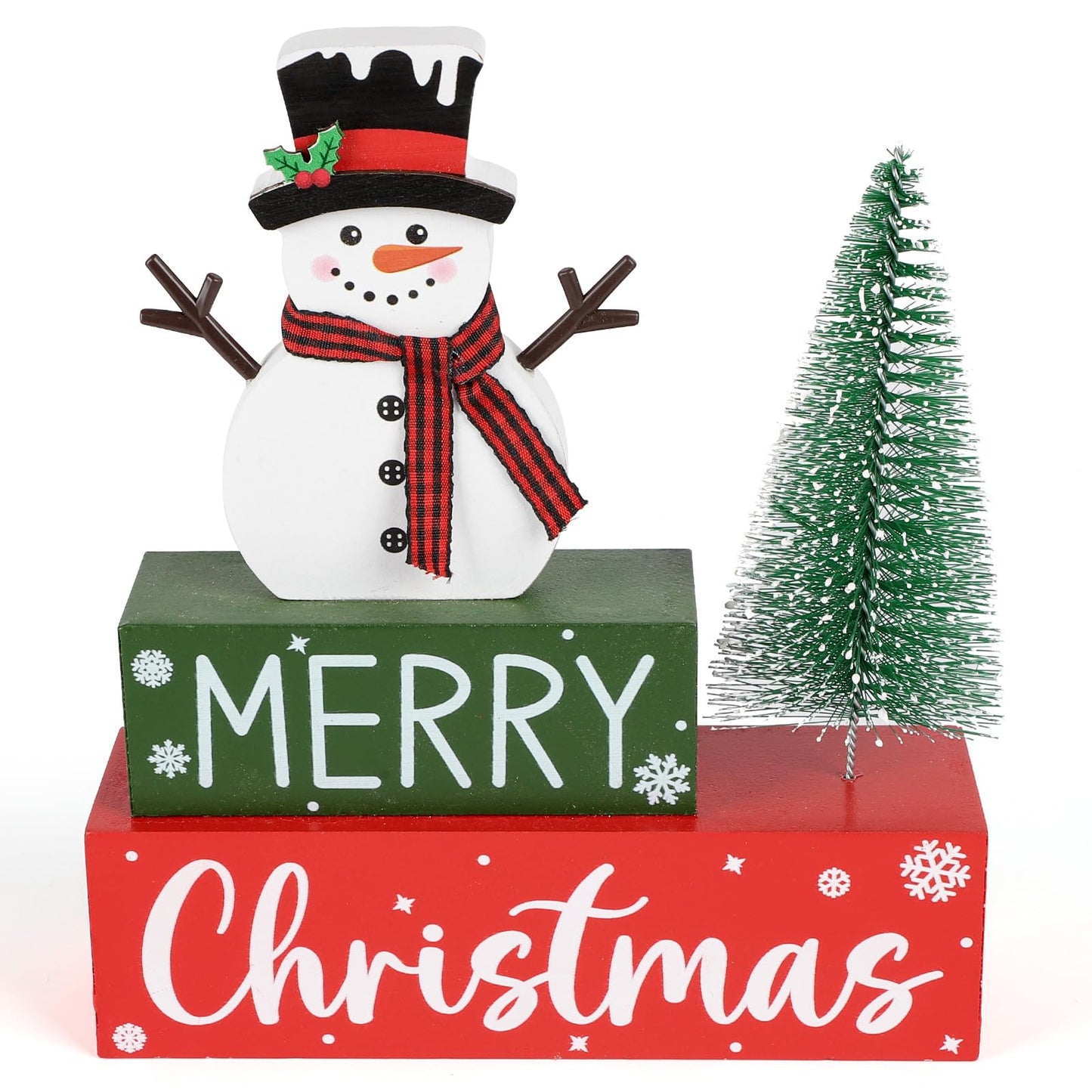 Merry Christmas Decorations Indoor Wooden Snowman Christmas Tabletop for Home Xmas Tree Centerpieces for Tables Wood Table Sign Decor Tiered Tray Office Desk Shelf Mantel Room Winter Holiday Party