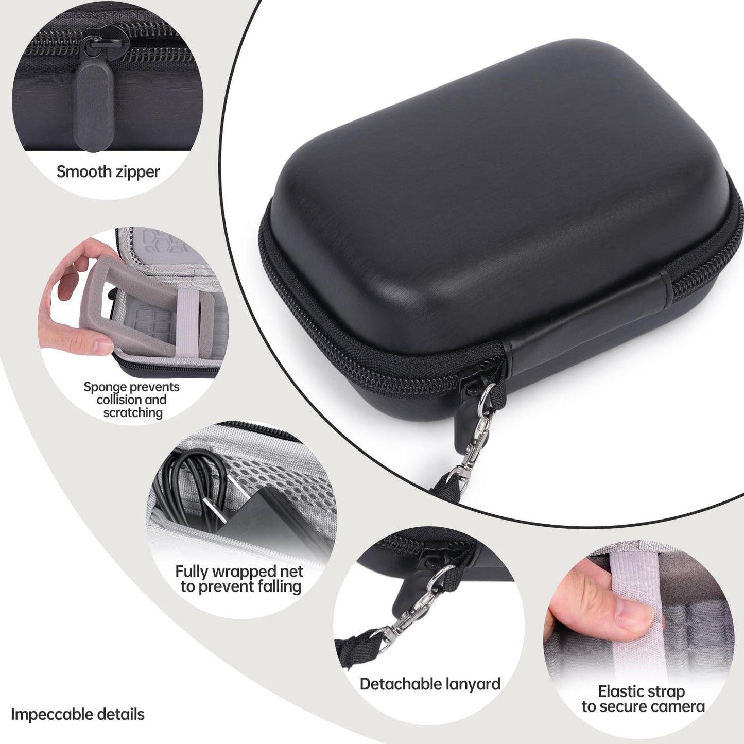 Digital Hard Camera Case Compatible with KODAK PIXPRO FZ55 FZ45/CAMKORY/CANON IXUS/SONY DSC W830 Compact Camera Pouch for Travel,Small Carrying with Mesh Pocket for USB And Charger Storage(Blcak)