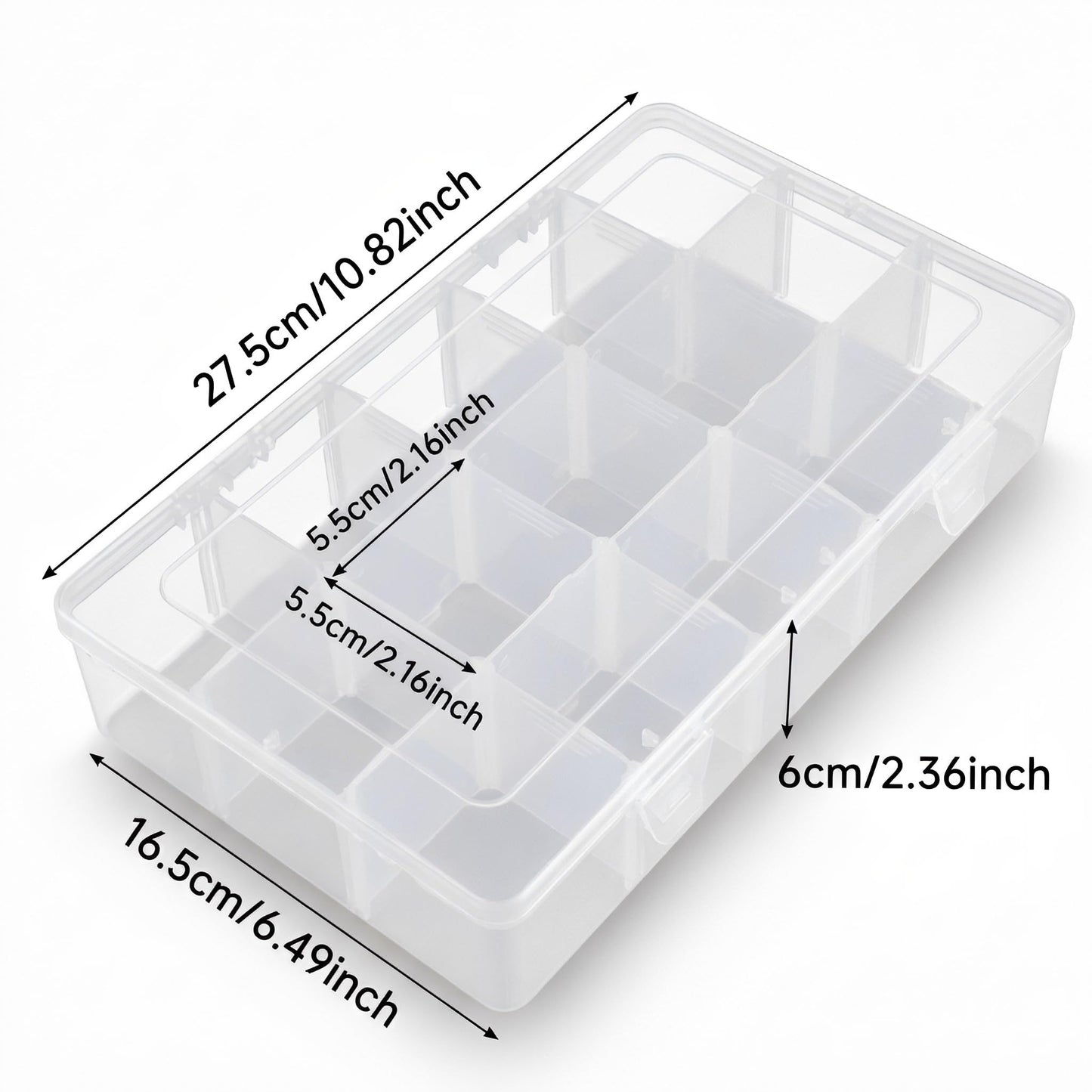 Umirokin 2 Pack 15 Grids Clear Plastic Organizer Box with Adjustable Dividers, Craft Storage Containers for Jewelry, Beads, Screws, Tackle Box, Washi Tapes, Small Parts Organizer for Arts and Crafts