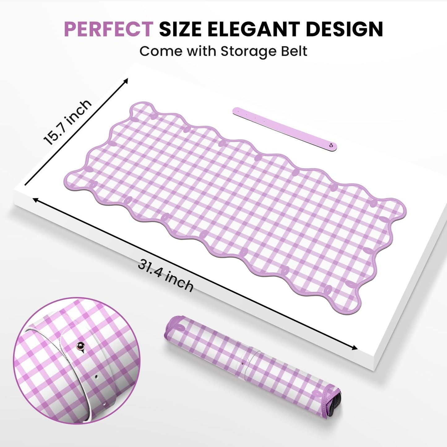 Leather Desk Pad, Desk Mat Mouse Pad, Non-Slip Mousepad Waterproof PU Table Cover Blotter for Computer Laptop Extra Large Keyboard Mat for Women Girl Office Home Dorm,Pink Scalloped Checkered