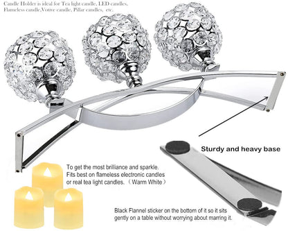 Silver Crystal Candle Holders 3 Arms Unique Bling Tea Lights Candle Holder Coffee Dining Table Centerpiece Table Decorations for Dining Room Mothers Day Christmas Wedding Housewarming Gift