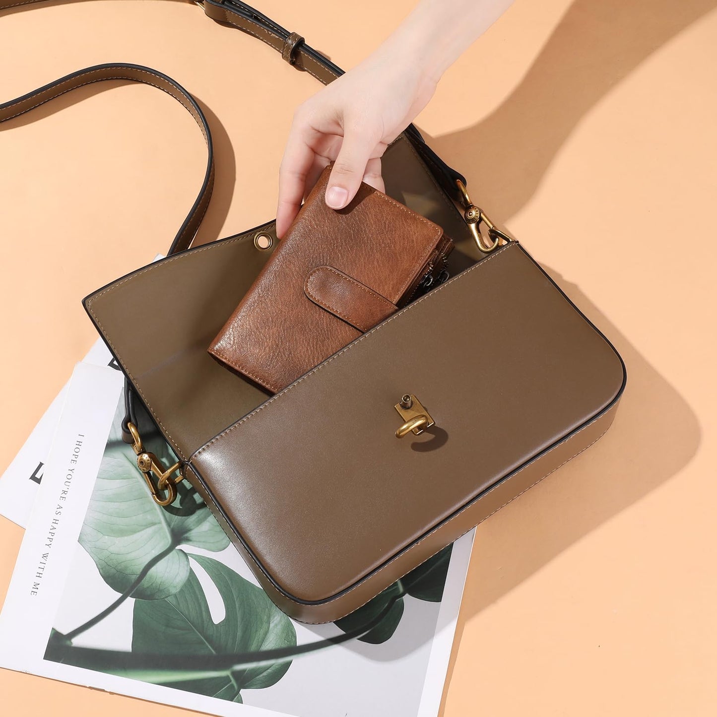 GOIACII Womens Wallets RFID Blocking Leather Trifold Clutch Wallet Credit Card Holder Ladies Purse 3 ID Windows Brown
