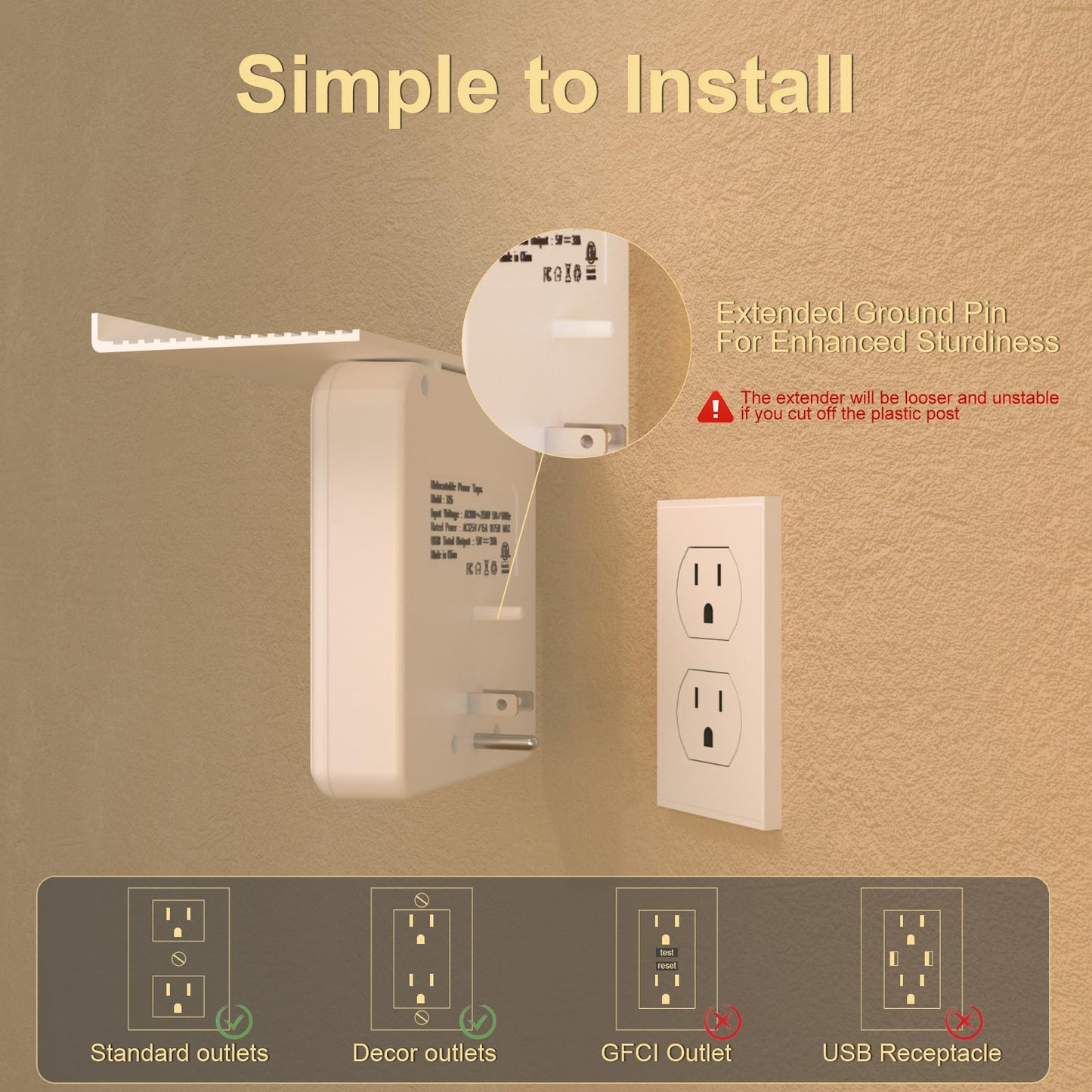 Overtop Power Charger with Shelf, Wall Outlet Extender Surge Protector with 6 AC Outlets, 4 USB Ports(1 USB C) Plug Expander Charger Shelf with Storage for Home, Dorm